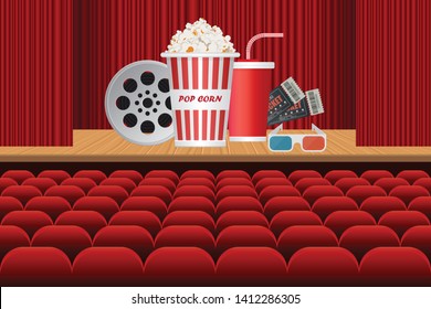Time for movie poster vector illustration. Movie invitation