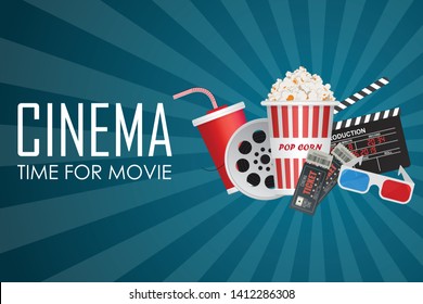 Time for movie poster vector illustration. Movie invitation