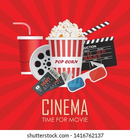 Time for movie poster vector illustration. Movie invitation