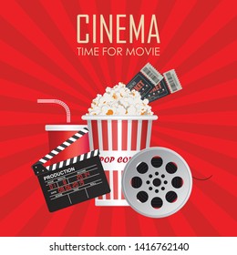 Time for movie poster vector illustration. Movie invitation