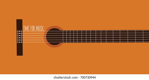 time for music. closeup or close up classical guitar vector background flat design. classic music cartoon. concept musical. acoustic wooden guitar. melody concert creative cover page modern isolated