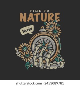 Time to Nature illustration. Vector graphics for t shirt prints and other uses