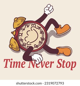 Time Never Stop With Clock Groovy Character Design