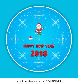Time new year 2018 with Santa claus on snow background.