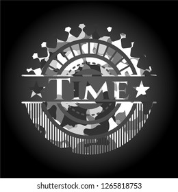 Time on grey camouflaged texture