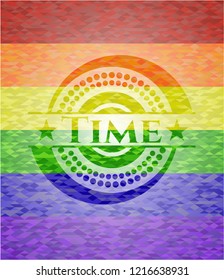 Time on mosaic background with the colors of the LGBT flag