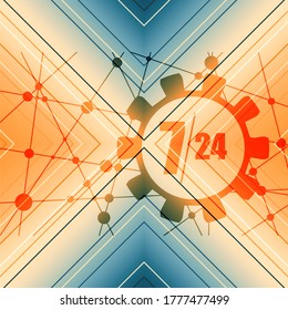 Time operation mode in gear. For customer support and retail. Molecule And Communication Background. Vector brochure or report design template. Connected lines with dots.