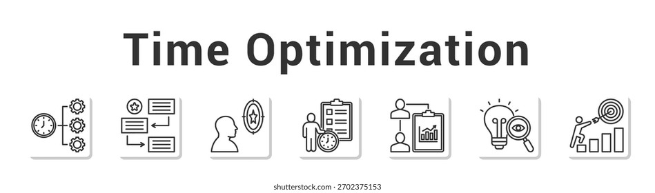 Tempo Otimização Moderno e limpo banner web ilustração vetor com ícones temáticos"