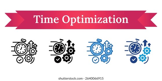 Time Optimization Multi Style Icon - Stopwatch with gears and arrows, symbolizing increased efficiency and optimized performance
