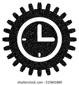 Time Options grainy textured icon for overlay watermark stamps. Flat symbol with dirty texture. Dotted vector black ink rubber seal stamp with grunge design on a white background.