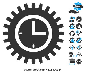Time Options icon with bonus settings graphic icons. Vector illustration style is flat iconic blue and gray symbols on white background.