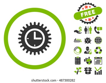 Time Options icon with free bonus pictogram. Vector illustration style is flat iconic bicolor symbols, eco green and gray colors, white background.