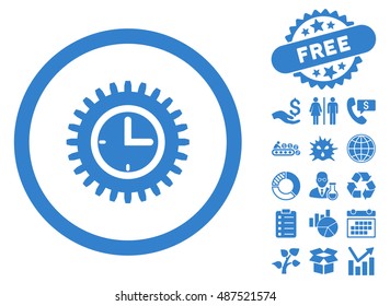 Time Options icon with free bonus icon set. Vector illustration style is flat iconic symbols, cobalt color, white background.