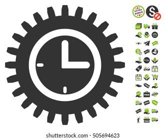 Time Options icon with free bonus pictograms. Vector illustration style is flat iconic symbols, eco green and gray colors, white background.