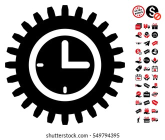 Time Options icon with free bonus design elements. Vector illustration style is flat iconic symbols, intensive red and black colors, white background.