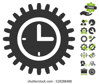 Time Options pictograph with bonus options design elements. Vector illustration style is flat iconic eco green and gray symbols on white background.