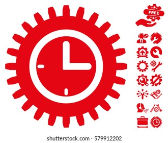 Time Options pictograph with bonus settings pictograms. Vector illustration style is flat iconic red symbols on white background.