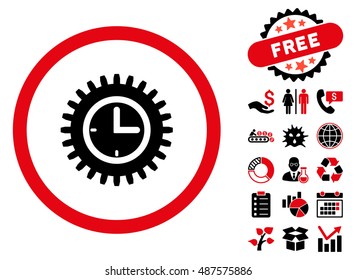 Time Options pictograph with free bonus icon set. Vector illustration style is flat iconic bicolor symbols, intensive red and black colors, white background.