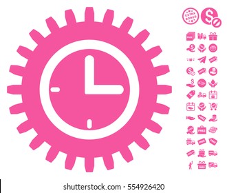Time Options pictograph with free bonus clip art. Vector illustration style is flat iconic symbols, pink color, white background.