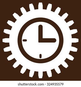 Time Options vector icon. Style is flat symbol, white color, rounded angles, brown background.