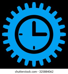 Time Options vector icon. Style is flat symbol, blue color, rounded angles, black background.