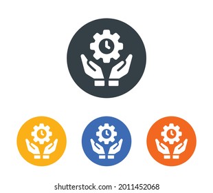 Organización del tiempo, icono de gestión del tiempo. Reloj de mano con ilustración del vector de icono de la rueda.