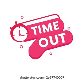 Time out, colorful eps vector with clock editable sign. Business, ad template. Banner Web vector design sign.