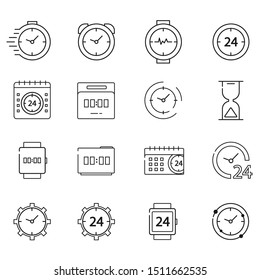 Time outline icon set , Clock icon vector isolated on white background.