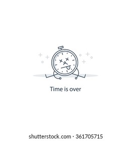 Time is over, kill time, deadline concept, give up, error 404 page not found, vector illustration