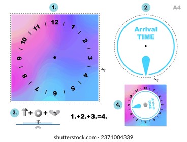Time parking, disc - Car Parking Disc Timer, Clock Arrival Time Display , blue and pink design, printable A4, from Parking disc serie
