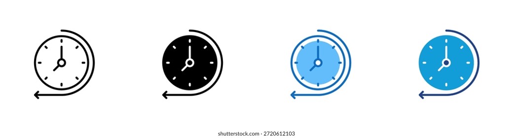 Vector de diseño de íconos de estilo múltiple: reloj con una flecha hacia atrás que simboliza el pasado, la historia, la reflexión, la memoria y los eventos grabados anteriormente