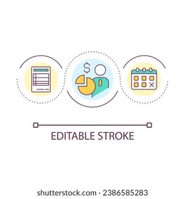Time to pay taxes loop concept icon. Scheduled payment day. Withholding from earnings abstract idea thin line illustration. Isolated outline drawing. Editable stroke. Arial font used