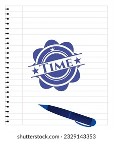 Time pen draw. Blue ink. Vector Illustration. Detailed. 