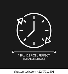 Time period pixel perfect white linear icon for dark theme. Validity and expiration. Estimating duration. Thin line illustration. Isolated symbol for night mode. Editable stroke. Arial font used