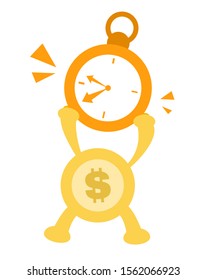 time pick gold coin flat design illustration