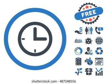 Time pictograph with free bonus icon set. Vector illustration style is flat iconic bicolor symbols, smooth blue colors, white background.