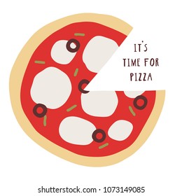 Time for Pizza! Vector illustration. Pizza Margarita cute vector background.
