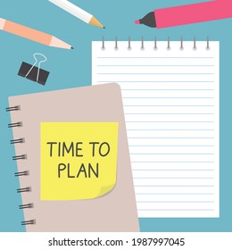 time to plan written on yellow sticky note- vector illustration