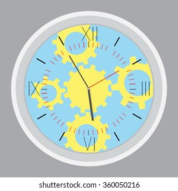 Time planning design gear. Cogwheel and pinion, process mechanical gear, punctuality and efficiency. Vector art abstract unusual fashion illustration