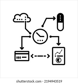 Icono de planificación de tiempo, icono de administración de tiempo, proceso paso a paso, instalación, diseño de diseño, ilustración de diseño de vectores de estructura