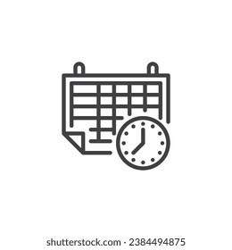 Zeiterfassungszeilensymbol. Kalender- und Uhrzeigerzeichen für mobiles Konzept und Webdesign. Zeitplan, Terminskorrektur, Vektorsymbol. Symbol, Logo-Abbildung. Vektorgrafik