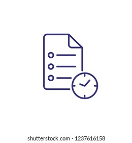 Time planning line icon. Clock and checklist. Time concept. Can be used for topics like business plan, daily task list, daily routine