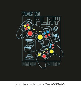 Time To Play Game Zone Game pad console vector graphic outline design