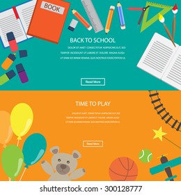 time to play toys and back to school. infographics element and banner background. kid and children concept. Can be used for one web page design, brochure template,  Vector illustration