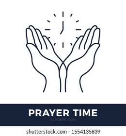 Time to Pray vector logo. Praying Hands Icon with clock
