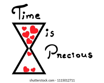 Time is Precious Vector Illustration With Sand watch and Red Hearts.