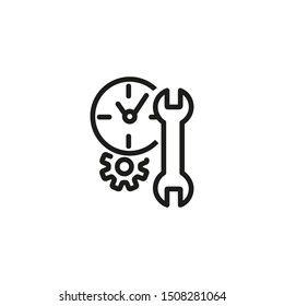 Time preferences line icon. Clock, gearwheel, tool. Working time planning concept. Vector illustration can be used for topics like time management, business, workflow