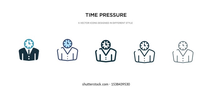 time pressure icon in different style vector illustration. two colored and black time pressure vector icons designed in filled, outline, line and stroke style can be used for web, mobile, ui