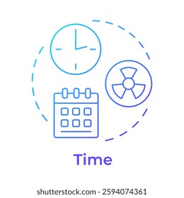 Time principle blue gradient concept icon. Minimizing duration to low doze of hazard. Radiation exposure. Round shape line illustration. Abstract idea. Graphic design. Easy to use in booklet