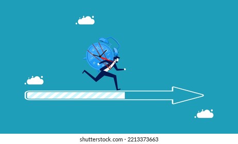 time and progress. businessman with clock on progress arrow bar